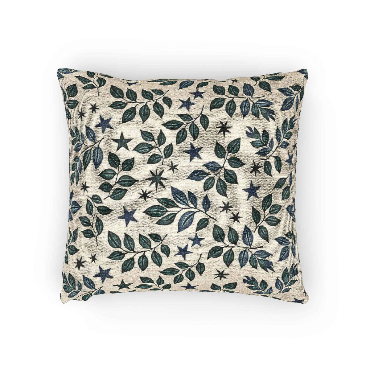 Leaf and Star Pattern Woven Pillow | Botanical Throw Cushion