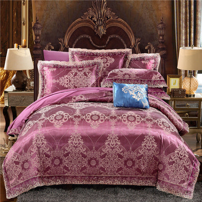 Jacquard Cotton Four‑Piece Luxury Bedding Set – Pure Cotton Duvet Cover &amp; Silk‑Satin Finish Bed Sheet