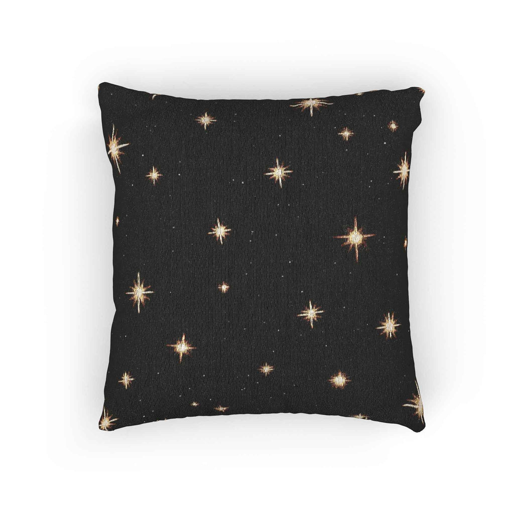 Starry Night Sparkle Woven Pillow | Black Cross-Stitch Stars