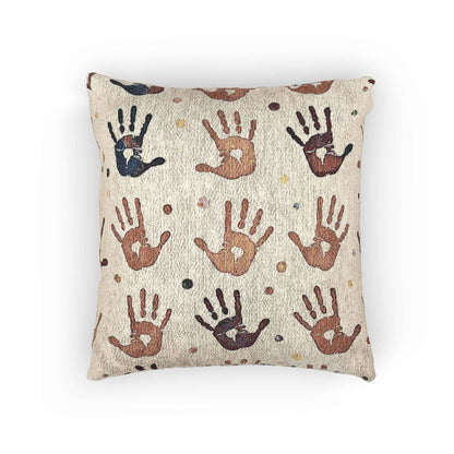 Handprint Pattern Woven Pillow | Boho Tribal Decorative Cushion