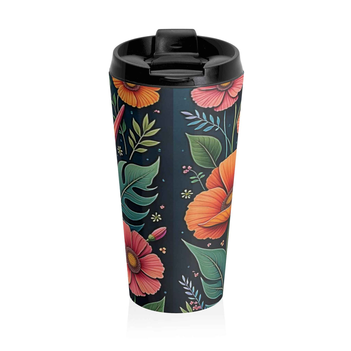 Tropical Floral Travel Mug — Stainless Steel Insulated Coffee Tumbler