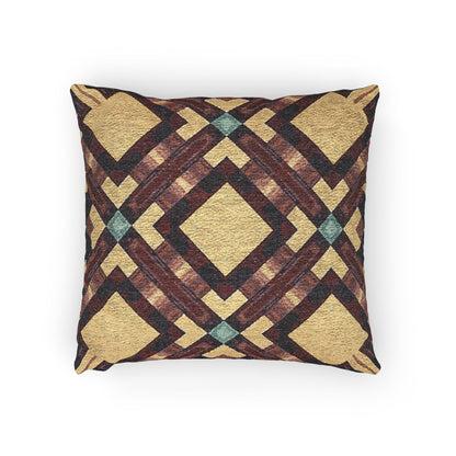 Woven Pillow — Geometric Boho Throw Pillow with Warm Earth Tones