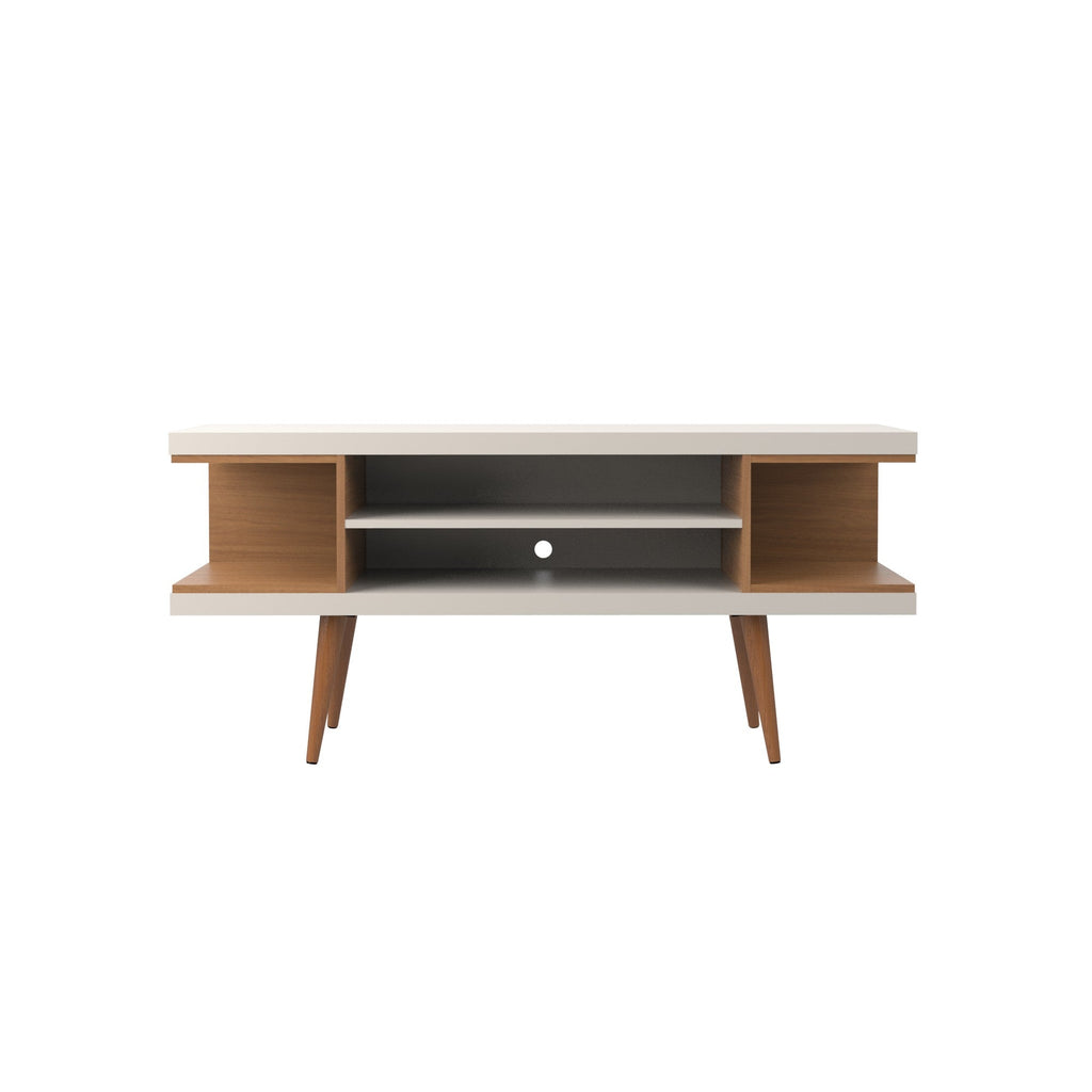 Eureka Modern 53.14" TV Stand with 4 Shelves - Off White Gloss/Maple Cream