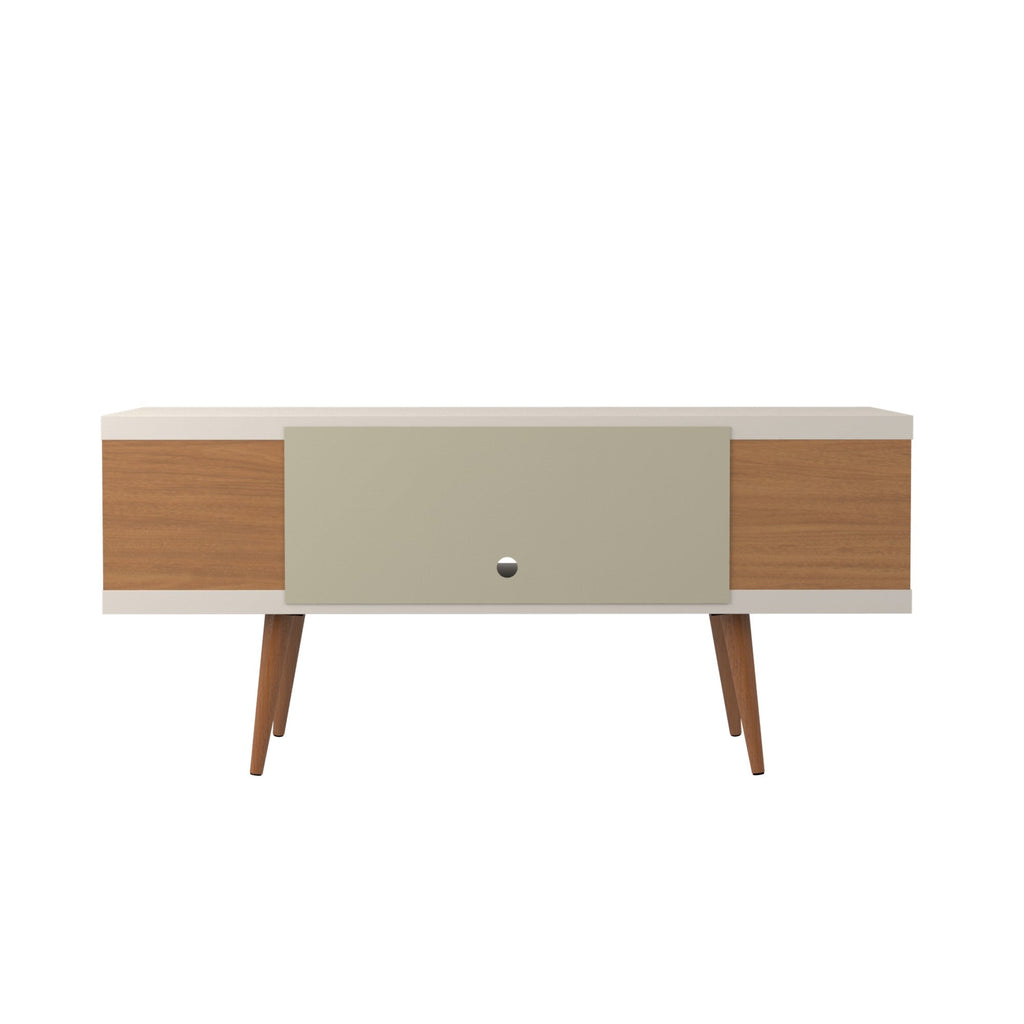 Eureka Modern 53.14" TV Stand with 4 Shelves - Off White Gloss/Maple Cream