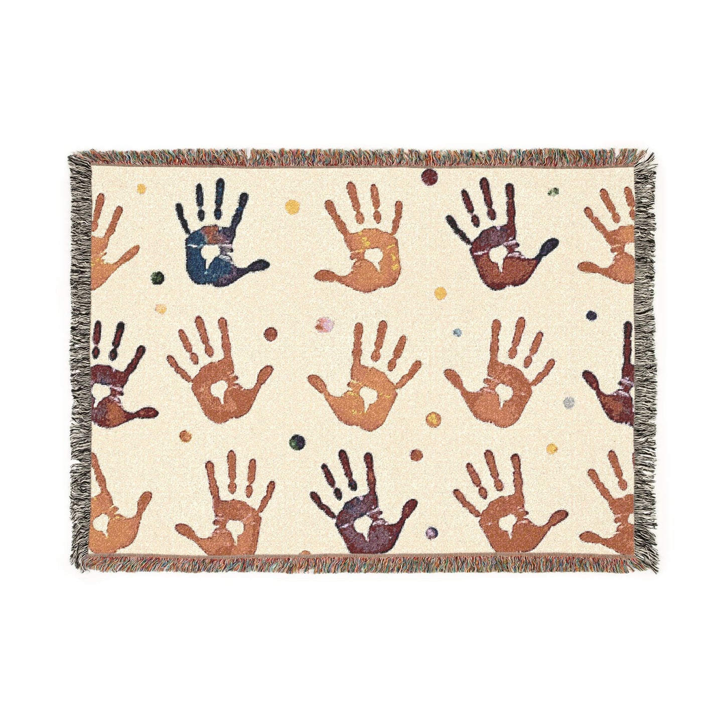 Handprint Woven Blanket — Cozy Decorative Throw with Playful Handprint Pattern