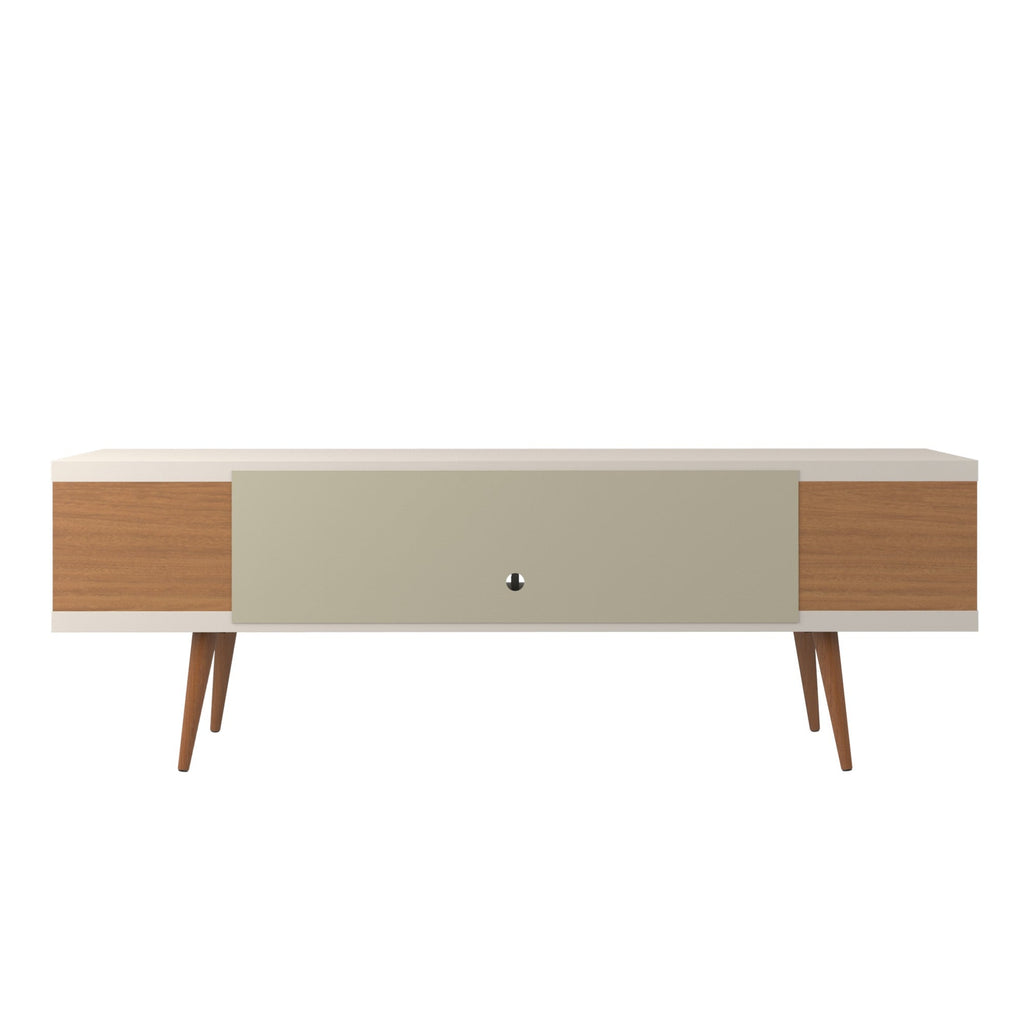 Eureka Modern 70.47" TV Stand with 4 Shelves - Off White Gloss/Maple Cream