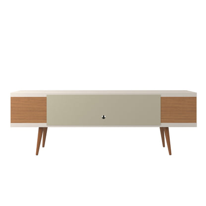 Eureka Modern 70.47" TV Stand with 4 Shelves - Off White Gloss/Maple Cream
