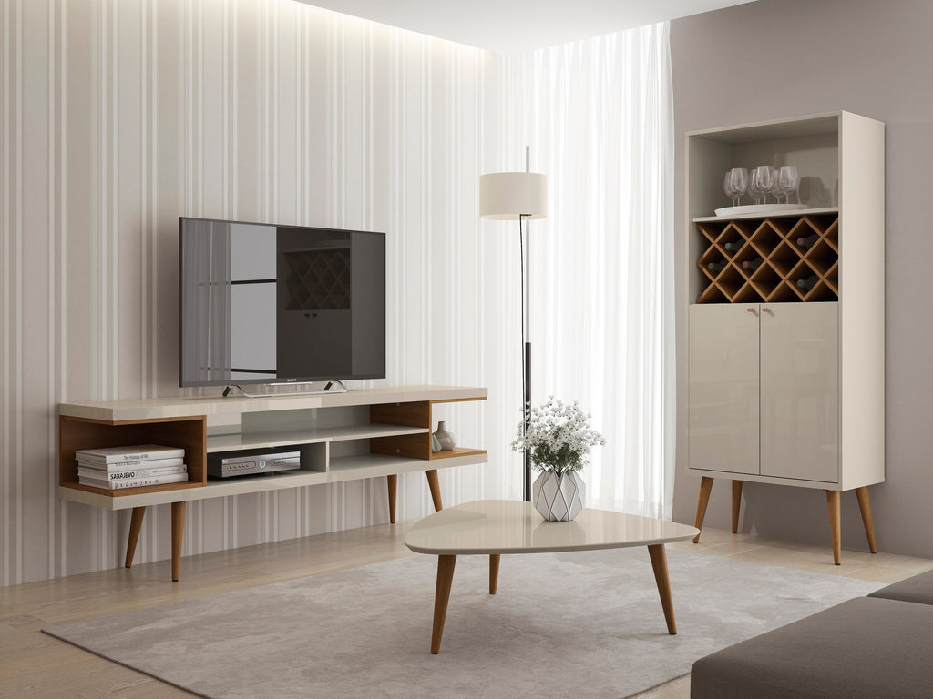 Eureka Modern 70.47" TV Stand with 4 Shelves - Off White Gloss/Maple Cream