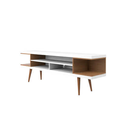Eureka Modern 70.47" TV Stand with 4 Shelves - White Gloss/Maple Cream