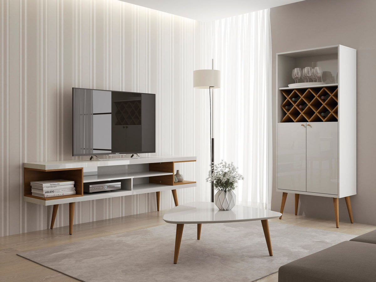 Eureka Modern 70.47" TV Stand with 4 Shelves - White Gloss/Maple Cream