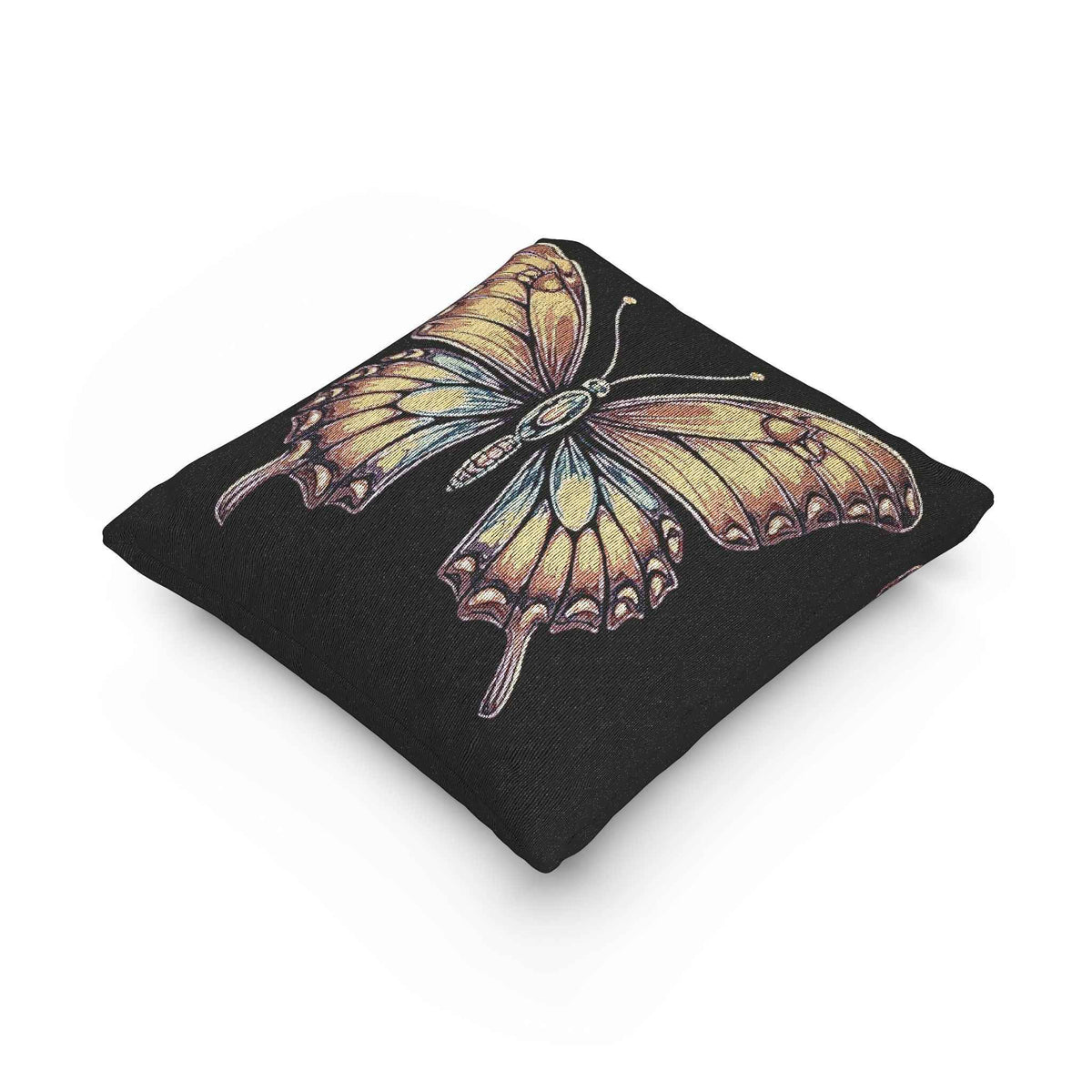 Golden Butterfly Woven Pillow | Tapestry Style Accent Cushion