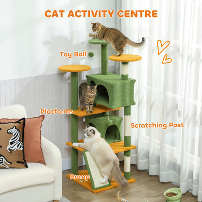 54" Cat Tree, Multi-Level Cat Tower with Scratching Posts, Cat Condos, Bed, Platforms, Ramp, Toy Ball, Beige