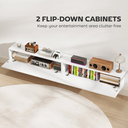 71" Floating TV Stand for TVs up to 72 Inch, Wall Mount Media Console with 2 Fluted Flip-Down Doors, Cable Hole, Black