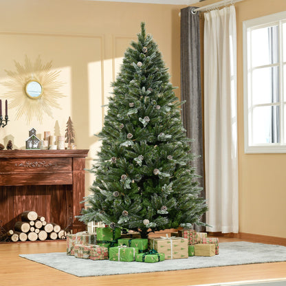 6FT Artificial Christmas Snow Pine Tree Holiday Home Xmas Decoration with Automatic Open, Pinecone, Green