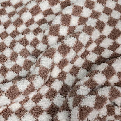 Chocolate Milk & White Check Print Extended Throw