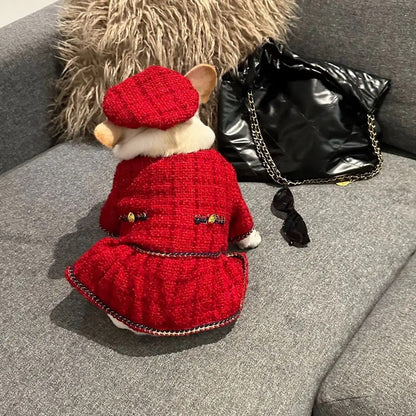 Dog Dress & Hat Set | Chewnel Tweed Dog Outfit