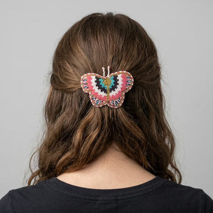 Peach Butterfly Beaded Barrette