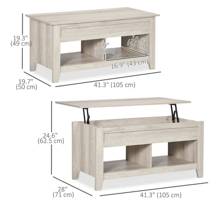 Lift Top Coffee Table with Hidden Storage Compartment and Open Shelves, Lift Tabletop Pop-Up Center Table for Living Room, Dark Walnut
