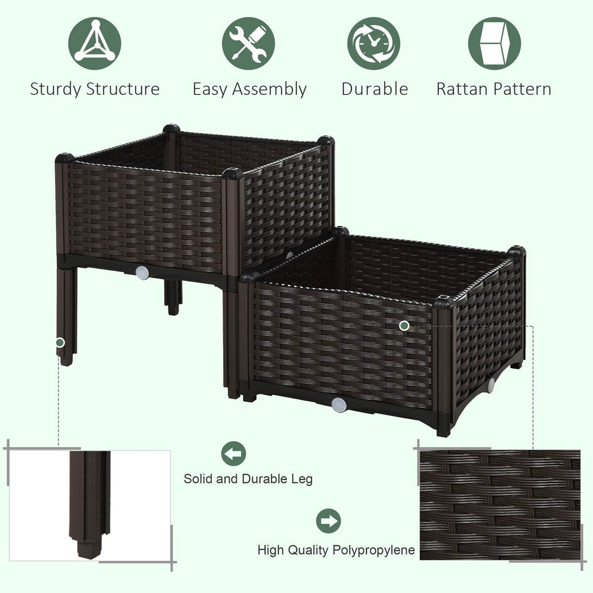 1 Piece Raised Garden Bed PP Raised Flower Bed Vegetable Herb Grow Box Stand Brown