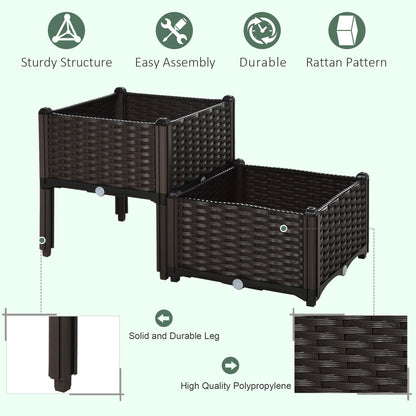 1 Piece Raised Garden Bed PP Raised Flower Bed Vegetable Herb Grow Box Stand Brown