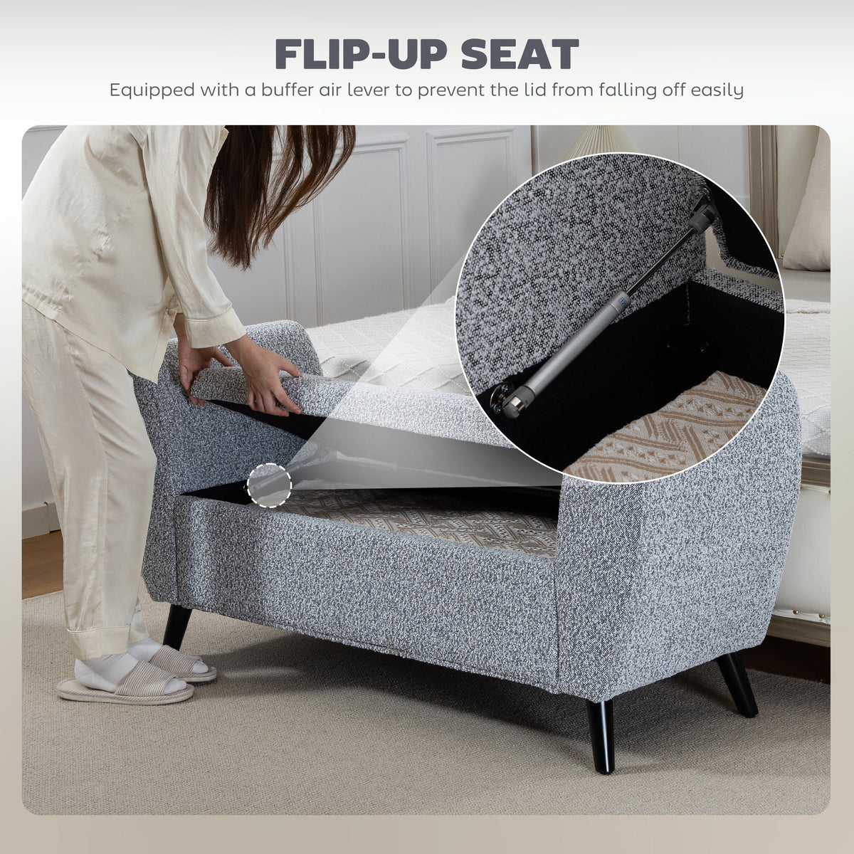 Upholstered Storage Bench with Arms, Modern Ottoman Bench for Bedroom, Entryway, and Living Room, Black