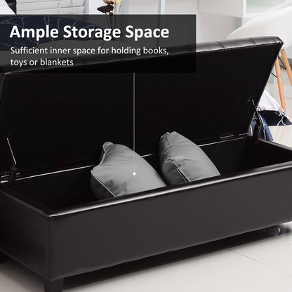 Storage Ottoman Bench, Foot Rest with Solid Wood Legs, 51 Inches PU Leather Storage Chest for Living Room, Black