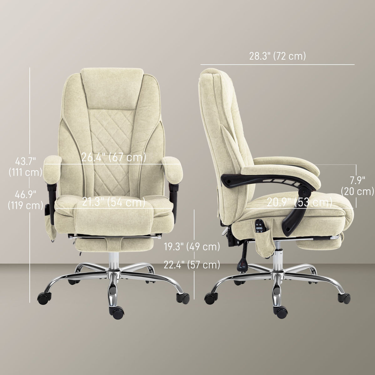 Massage Office Chair, Reclining Computer Chair with Adjustable Height and Footrest, Beige