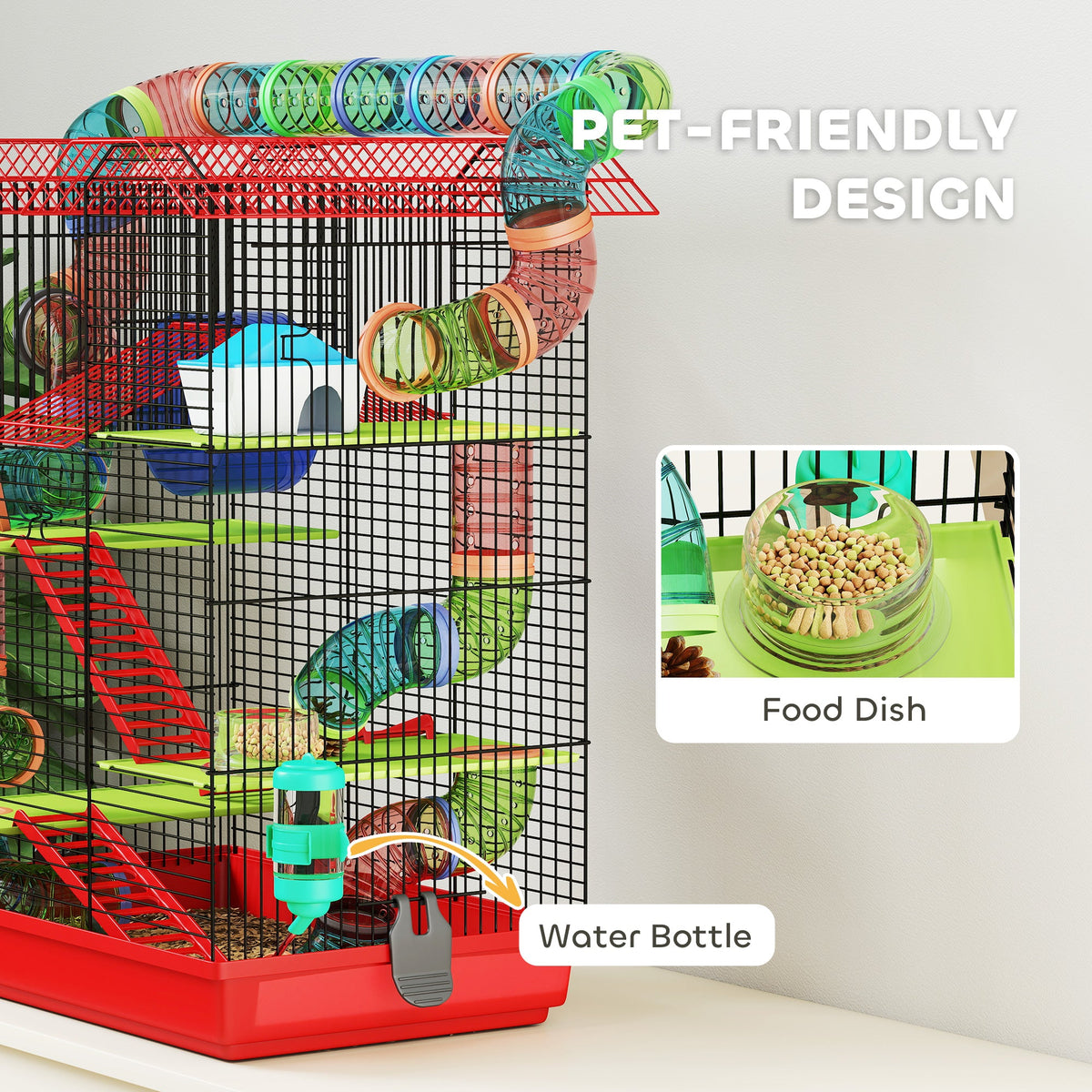 18.5" Hamster Cage, 5 Tiers Small Animal House with Tunnel Tube System, Exercise Wheel, Water Bottle, Blue