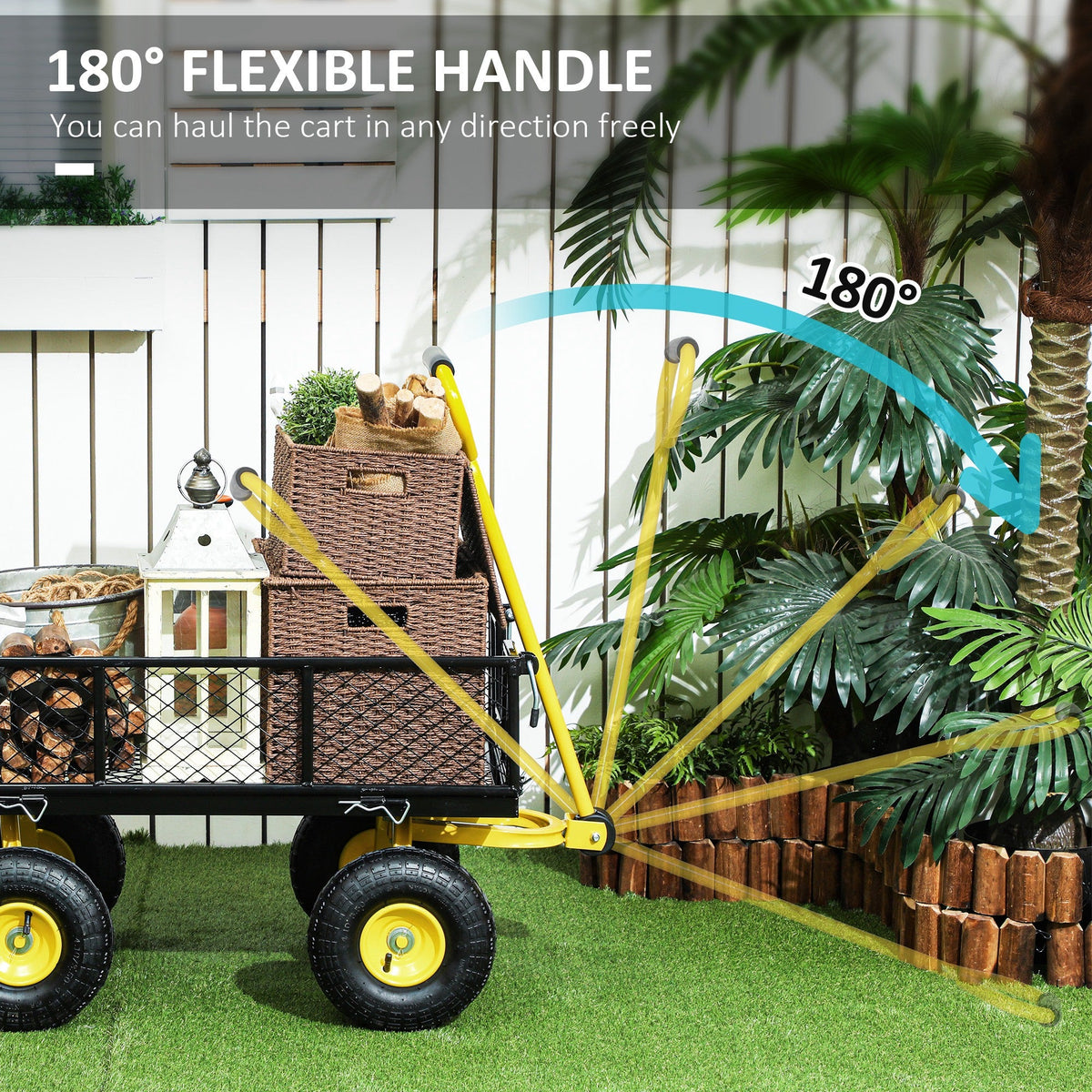 Garden Cart, Utility Wagon Cart with Removable Sides, Convert into Flatbed, 10" Wheels, 180° Rotating Handle, Green
