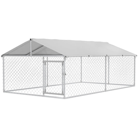 13.1' x 7.5' x 4.9' Outdoor Dog Kennel Dog Run with Waterproof, UV Resistant Cover for Medium Large Sized Dogs, Silver
