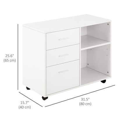 Modern Lateral Filing Cabinet, 3 Drawer File Cabinet for Letter and A4 Size Documents, Mobile, Printer Stand with Open Shelves, Rolling Wheels, Black