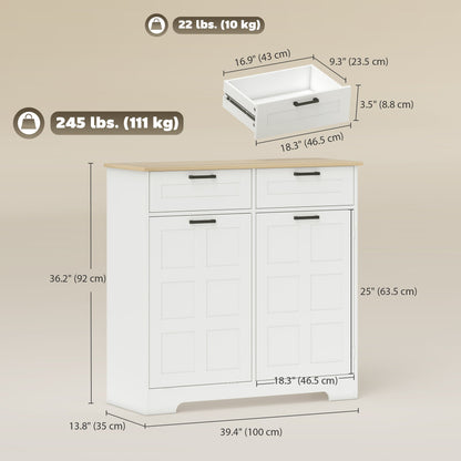 13 Gallon Tilt Out Garbage Cabinet, Kitchen Island with Trash Cabinet, 2 Drawers, Door Racks, Adjustable Shelves, Black