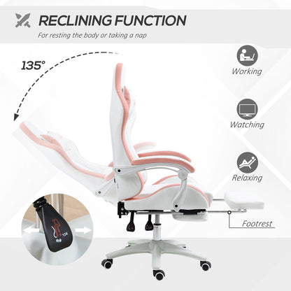 Computer Gaming Chair, PU Leather Office Desk Chair with Footrest, Swivel Wheels, 135° Reclining Back, Black