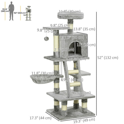 52 Inch Large Cat Tree for Indoor Cats, Dark Grey