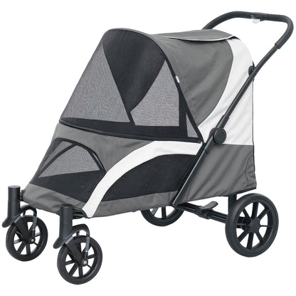 Foldable Pet Stroller for Medium Dogs with Four Big Wheels, Shock-Absorbing Frame, Safety Leashes, Brakes, Black