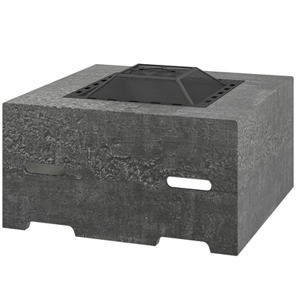 Fire Pit with Fire Poker, Wood Burning Firepit for Outside with Mesh Lid, Magnesium Oxide Stone Texture, Charcoal Grey