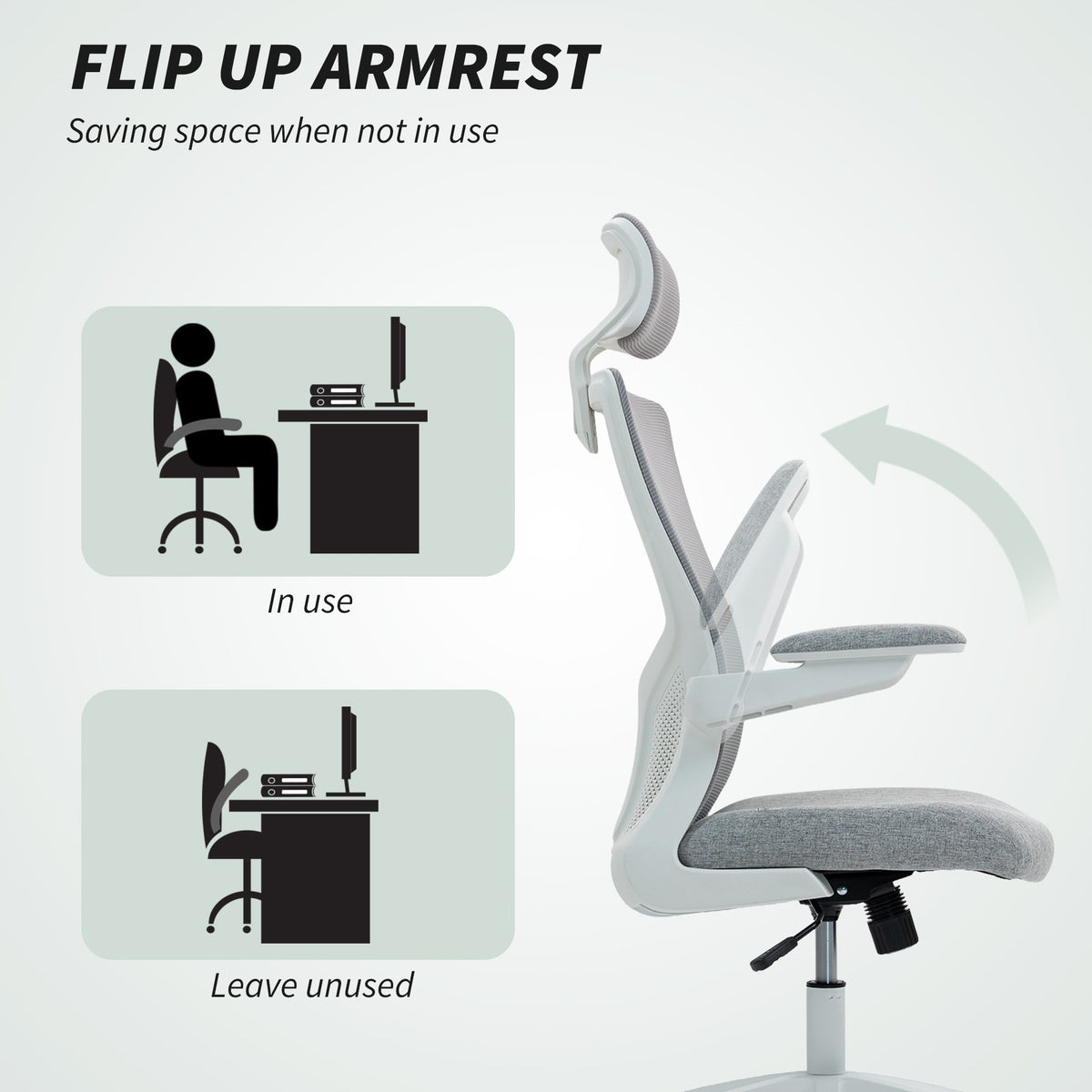 Ergonomic Office Chair, Swivel Desk Chair with Adjustable Lumbar Support, Headrest and Height, Flip-up Armrests, Beige