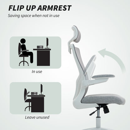 Ergonomic Office Chair, Swivel Desk Chair with Adjustable Lumbar Support, Headrest and Height, Flip-up Armrests, Beige