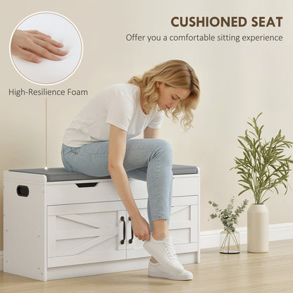 Shoe Storage Bench, Entryway Bench with 2-Tier Cabinet, Flip-Top Storage, Padded Cushion for Hallway, Rustic Brown