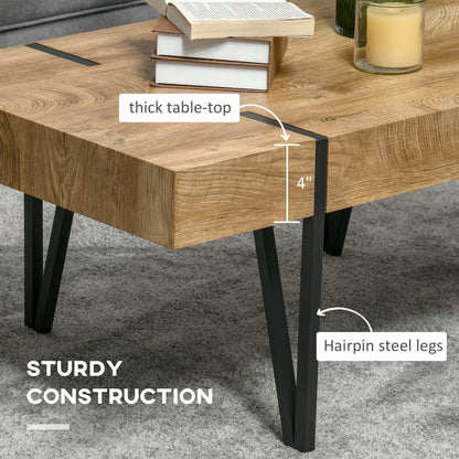Clayton Rustic Coffee Table with Steel Hairpin Legs-Natural Wood