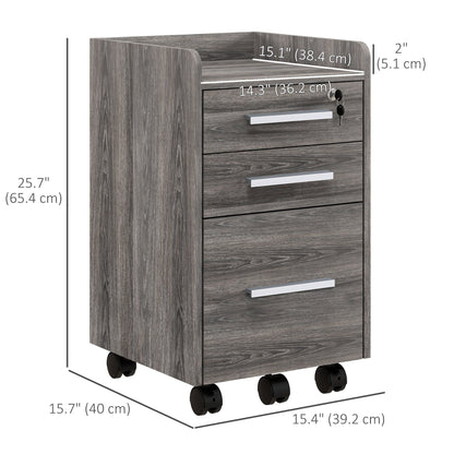 3 Drawer File Cabinet with Lock and Edged Top, Lockable Filing Cabinet on Wheels for Letter and A4 Size, White
