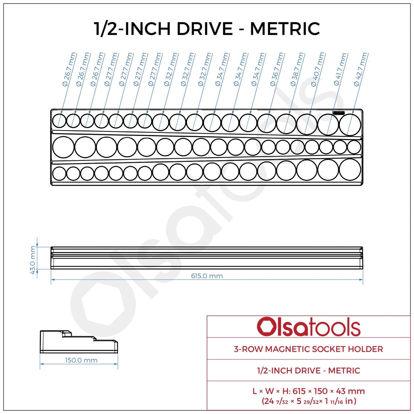 3-Row Magnetic Socket Holder