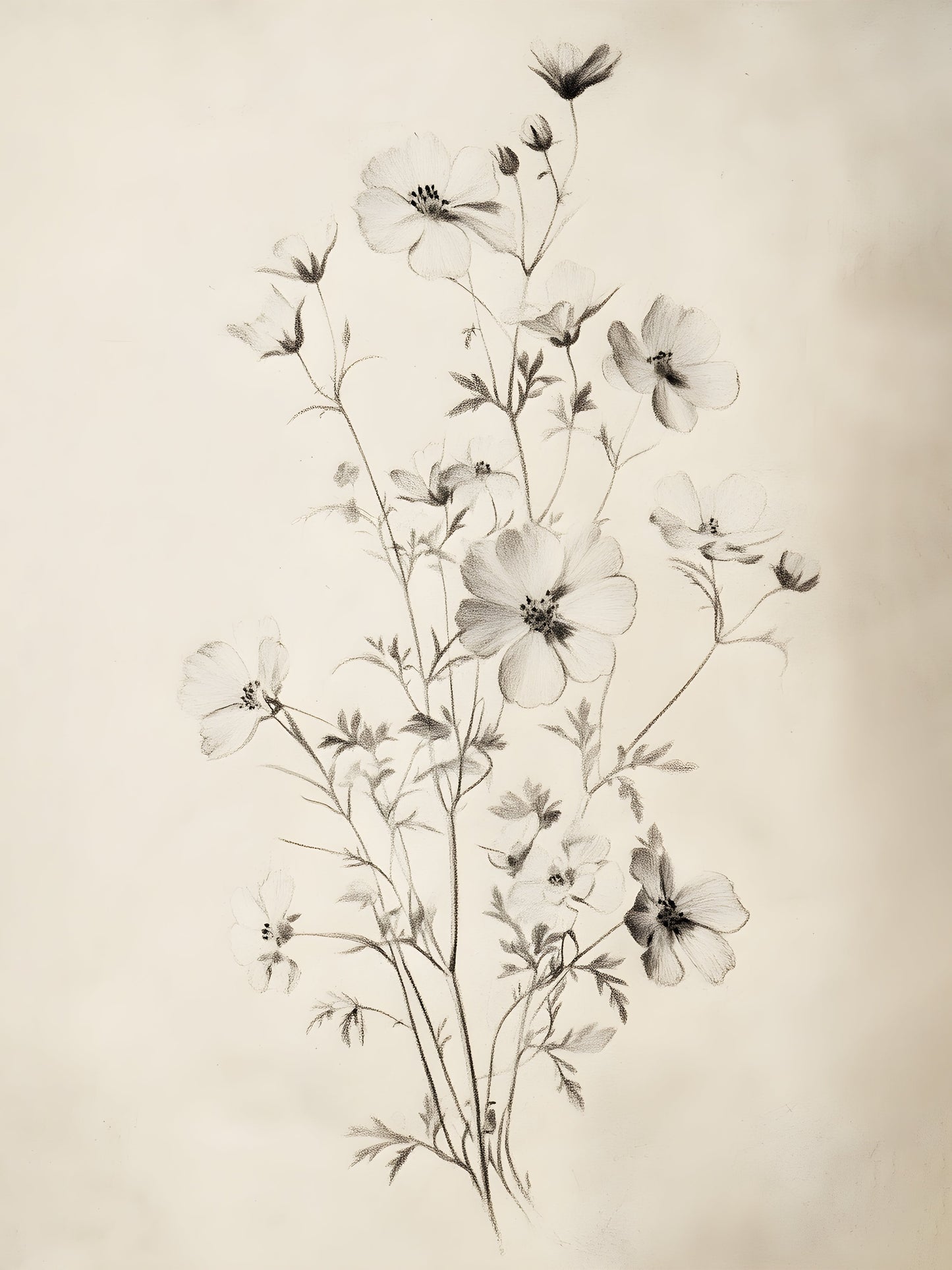 Esquisse Florale 1, CADRE VINTAGE