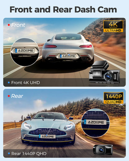AZDOME M550 Max Dash Cam 3 Channel WiFi GPS 4K+1080P+2.5K Parking Mode 64GB Card