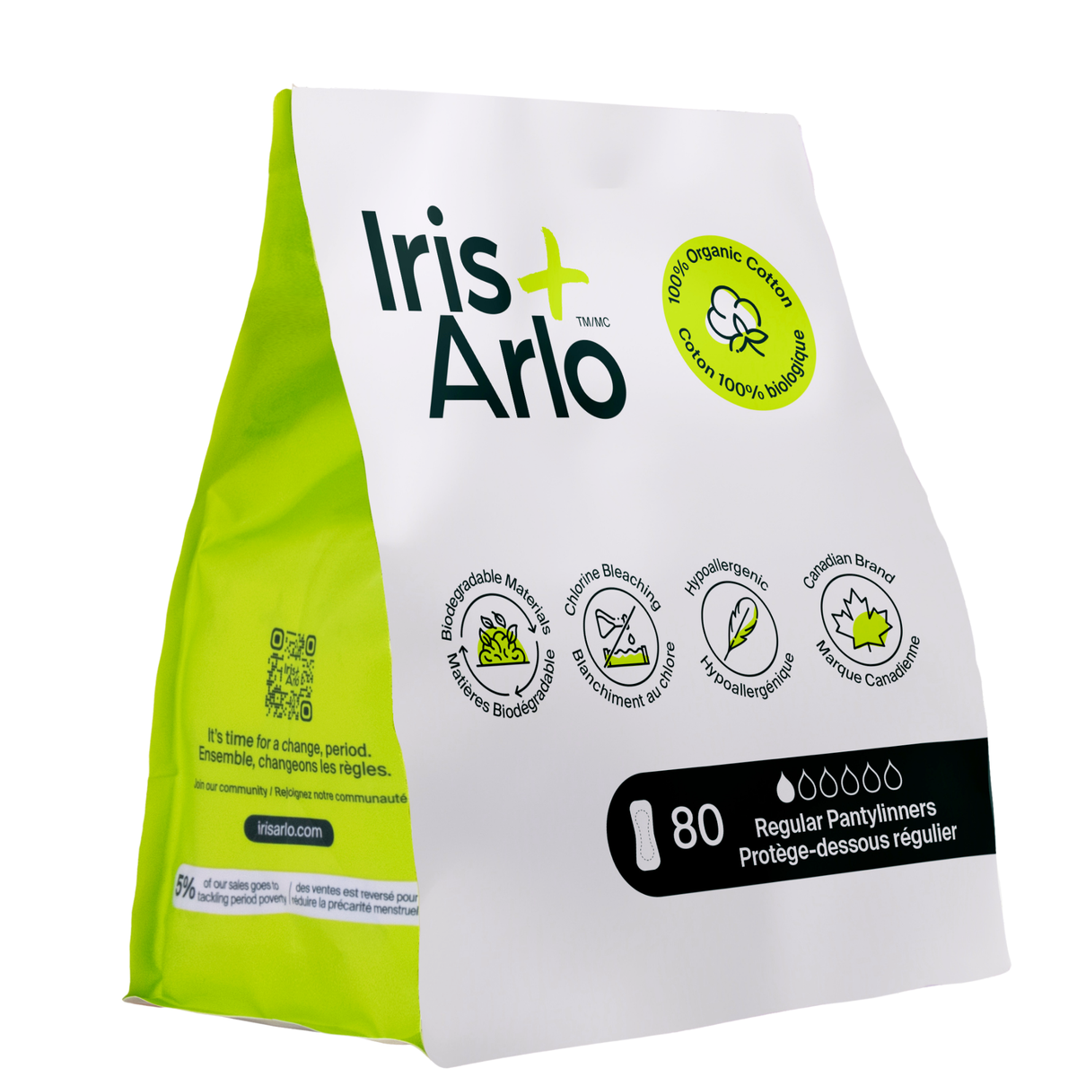 Bulk (80) - 100% Organic Cotton Pantyliners - Resealable Bag