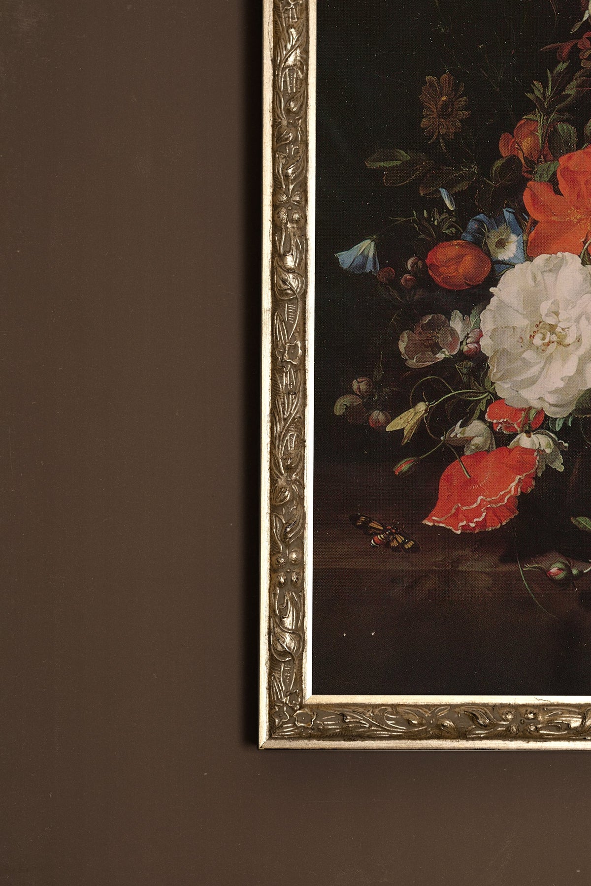 BOUQUET BAROQUE, CADRE VINTAGE ARGENT