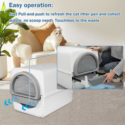 Semi-automatic Cat Litter Box  Pull and Slide rake for Waste Cleaning best design