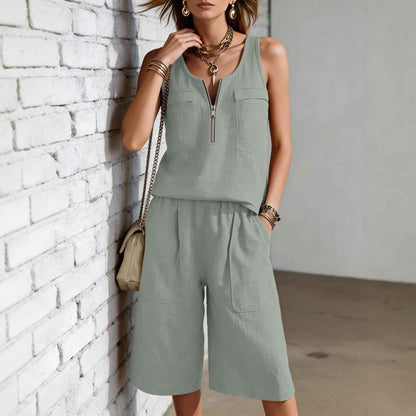 Sleeveless Tank Top And Straight-leg Capri Pants Casual Set