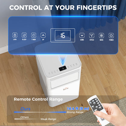 10000 BTU Portable Air Conditioner with Fan & Dehumidifier Mode, Quiet AC Unit with Remote Control, 24-Hour Timer, White
