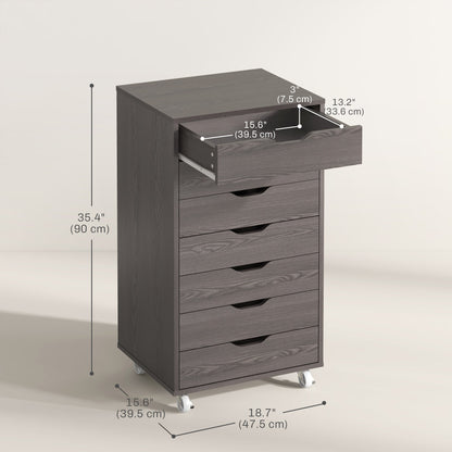 7-drawer Vertical File Cabinet for Home Office, Storage Cabinet with Wheels, 18.7"x15.6"x35.4", Black